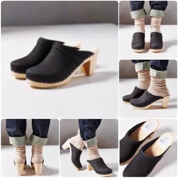 Maguba Anthropologie Stockholm Clogs Black Nubuck Suede Swedish Size 37 - Picture 3 of 14